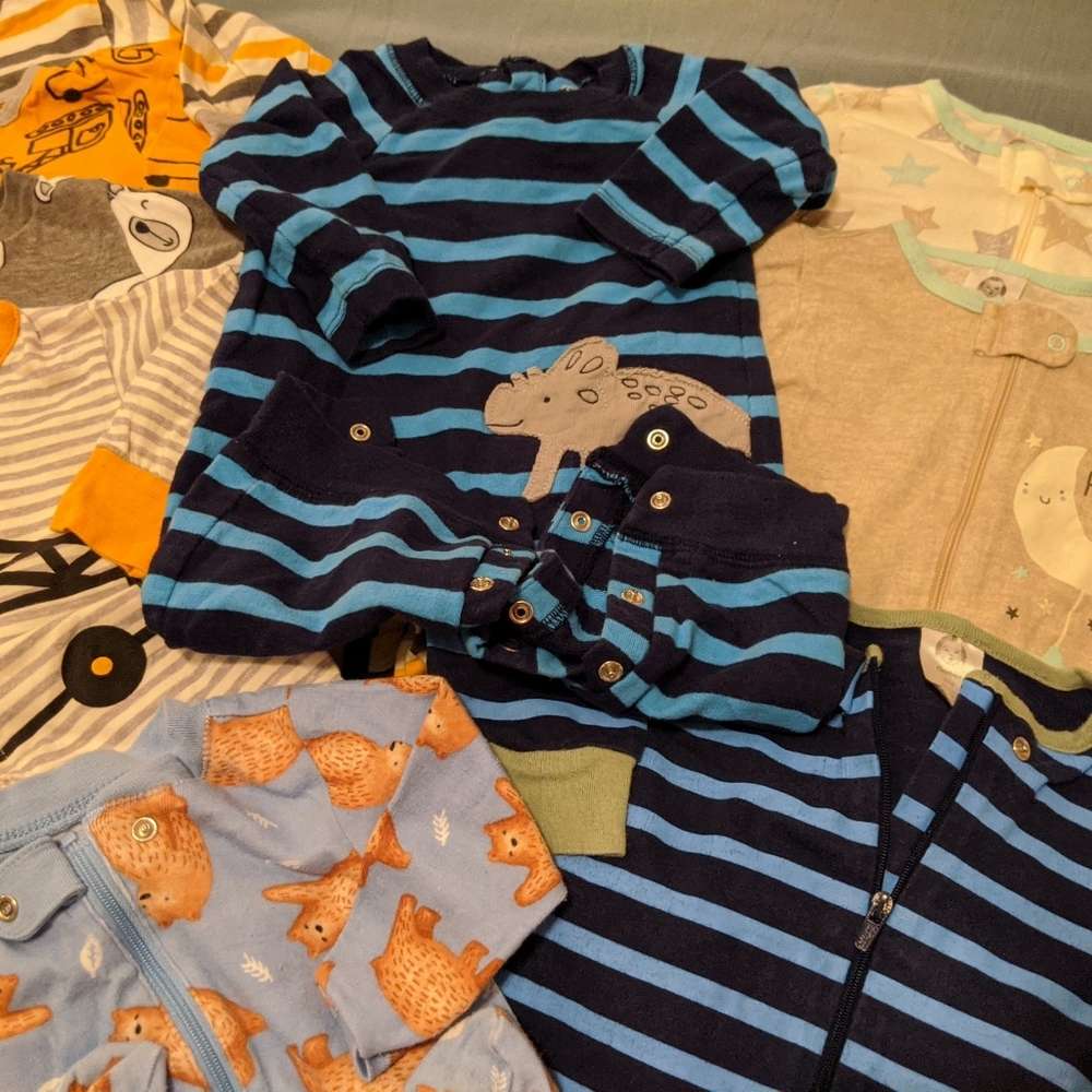 3-6 month boy bundle footie pajamas, 9 pieces